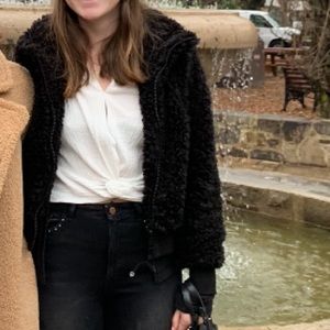 Zara Black Fuzzy Sherpa Jacket Size Small